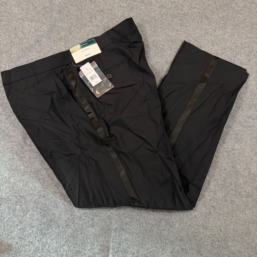Brooks Brothers Mens Black Wool Blend Satin Stripe Tuxedo Pants 40x30 100219279